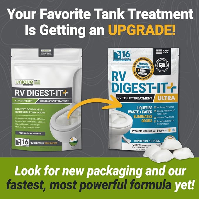 Unique RV Digest-It Ultra RV Tank Treatment Pods – 16 Treatments, Breaks Down Waste & Toilet Paper + Eliminates Odors at Source, RV Black Tank Treatment (Packaging May Vary)