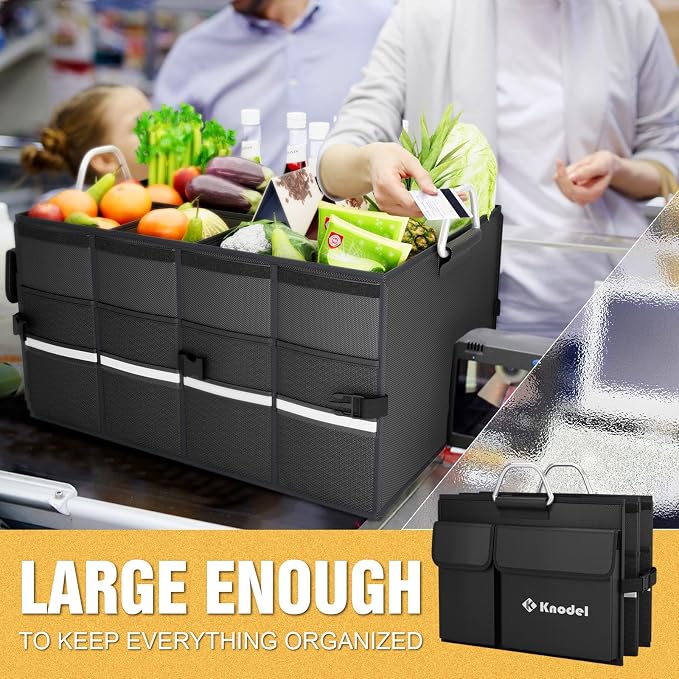 K KNODEL Large Car Trash Can with Heavy Duty Trunk Storage Organizer, Trunk Organizer, Car Organizer with Lid, Large