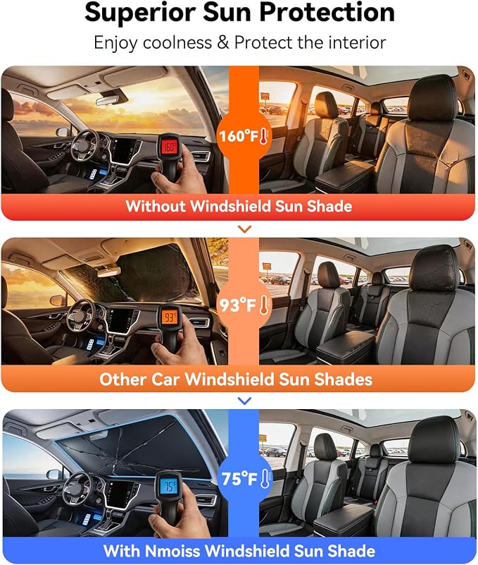 Nmoiss [Vinyl Coating Heat Shield] Windshield Sun Shade Umbrella Custom for Subaru Outback, Protect Car from Sun Rays & Heat Damage Keep Cool and Protect Interior