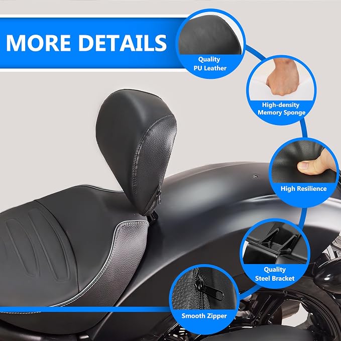 Motorcycle Bolt-on Driver Backrest, Front Rider Back Rest with Thick Cushion Pad for Indian Scout Sixty, Bobber, Classic Solo Seat 2025+ Models Accessories