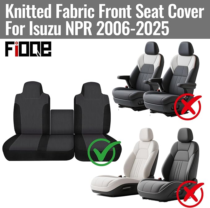 Knitted Fabric Seat Cover for Isuzu NPR 2006-2025, Front 40/60 Split Bench Protector Seat Cover, Easy to Installation-Black