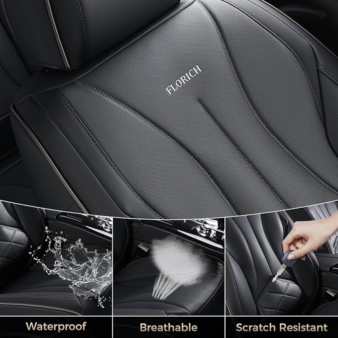 FLORICH Front Car Seat Covers, Leather Seat Covers for Cars, Waterproof Car Seat Protectors 2 Pack, Front Seat Covers for Cars, Automotive Seat Covers Protector Fit for Most Sedans SUV Pick-up Truck