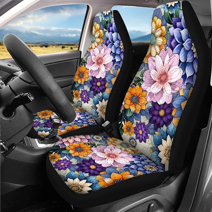 18 Pcs Car Seat Covers Full Sets Mandala Lotus Car Interior Accessories Sets with Hippie Print Steering Wheel Cover Car Headrest Covers Car Trash Can Car Seat Belt Pads Cover for Women