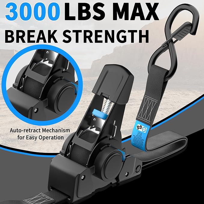 CARTMAN 2-Pack Retractable Ratchet Straps, 2” x 10’ 3000lbs Break Strength, Heavy Duty Tie Down Straps with Soft Loops, Ideal for Trucks, Trailers & Cargo