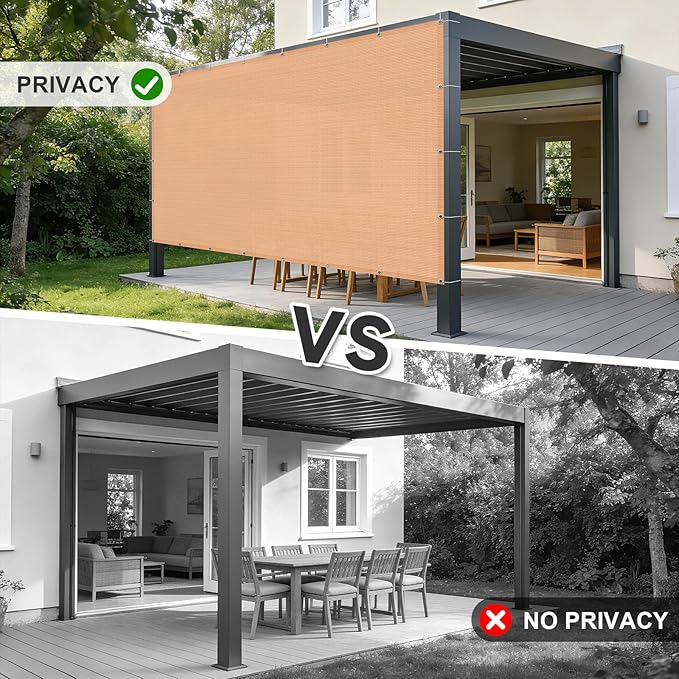 Cool Area Sun Shade Cloth with Grommets 8×12 FT Shade Panel Shade Tarp Screen Fabic for Outdoor Patio Pergola Cover Deck Garden, Peach Fuzz (Customized)