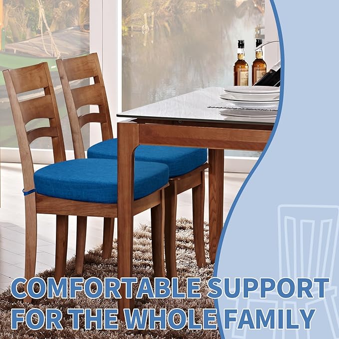 BUYUE Thickened 2.5" Dining Chair Cushions Set of 4, U-Shape High Density Foam Comfortable Chair Pads for Kitchen, Slip Resistant Indoor Seat Cushions (4 PCS, Dark Blue)