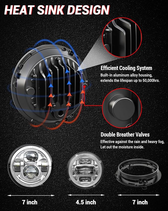 Z-OFFROAD New 7 Inch Motorcycle LED light 4.5" Fog Passing Lights, DOT Kit Compatible with Harley Davidson Road King Electra Glide Ultra Classic Heritage Softail Fat Boy Street Glide, Chrome