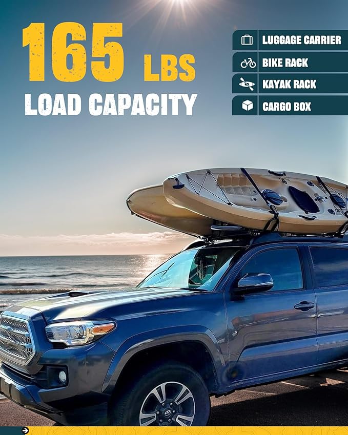 Trumgeta Roof Rack Cross Bars Kit Fit for 2005-2023 Toyota Tacoma Double Cab Only 165lbs Capacity Roof Rails Crossbar for Cargo Bike Kayak Snowboard Rooftop Accessories Cargo Carrier