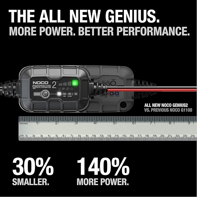 NOCO GENIUS2: 2A 6V/12V Smart Battery Charger – Automatic Maintainer, Trickle Charger & Desulfator with Overcharge Protection & Temperature Compensation – for Lead-Acid & Lithium Batteries