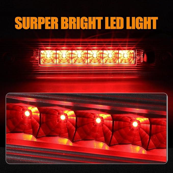 Third 3rd Brake Light LED for 2008-2012 Jeep Liberty, High Mount Rear Brake Lights Assembly for 08-12 Liberty, Waterproof Center Cab Lamp Stop Light (Red)