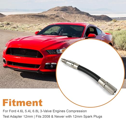 Compression Tester 12mm Adapter Compatible with 2008 and Newer Ford 4.6, 5.4 and 6.8L 3-Valve Engines with 12mm Spark Plugs