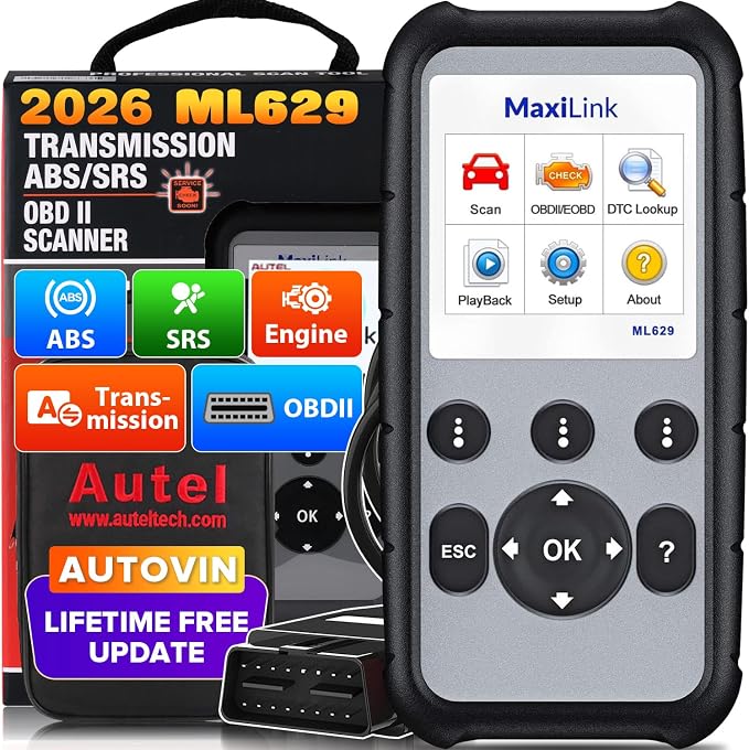 2026 New Autel ML629 OBD2 Scanner, ABS SRS Engine Transmission Diagnostic Scan Tool, Mechanic Full OBDII Code Reader w/DTC Lookup AutoVIN, OBD2 Live Data, Up of AL619 AL629 for Professionals DIYers