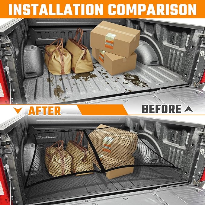 Truck Bed Mat and Net Compatible with 2015-2025 Ford F150 5.5FT Truck Bed Replacement, Truck Net TPE Cargo Bed Liner All Weather Cargo Mat for Ford F150 Accessories