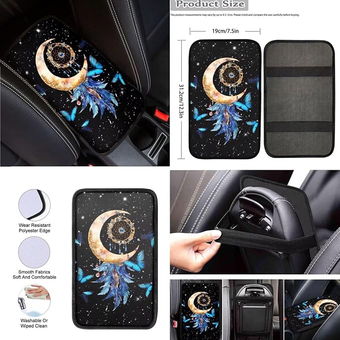 8 Pcs Moon Star Car Seat Covers Full Set Car Accessories for Women Front Seat Cover Steering Wheel Armrest Cover Seat Belt Cover for Auto SUV Interior Decoration