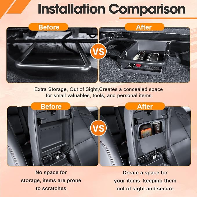 Front Under Seat Storage Organizer + Center Console Hidden Box + White Center Console Organizer for 2018-2026 Wrangler JL JLU & 2020-2026 Gladiator JT Accessories (Manual Seat Only)