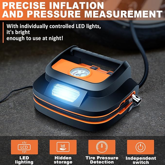 AUTODECO 131 Pieces Car Emergency Safety Kit Bag with Air Compressor Jumper Cable Tire Pressure Gauge Roadside Emergency Car Kit for Vehicles