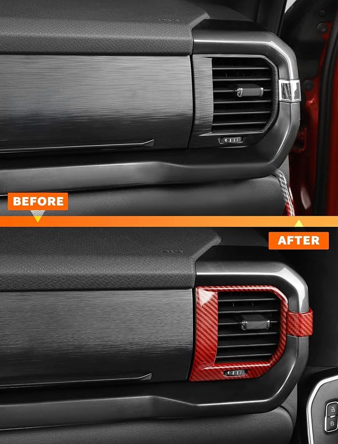 Savadicar Red Carbon Fiber Interior Accessories - Ac Vent Trim Cover for Ford F150 (2021-present) - Premium Texture Interior Decor Upgrade Option, 4-Piece Set