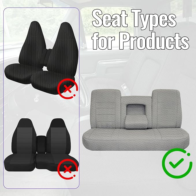 Truck Seat Covers for Ford F150 1987-1991 Front Bench Seat with Armrest and Molded Sandwich Composite Sponge Fabric - Gray