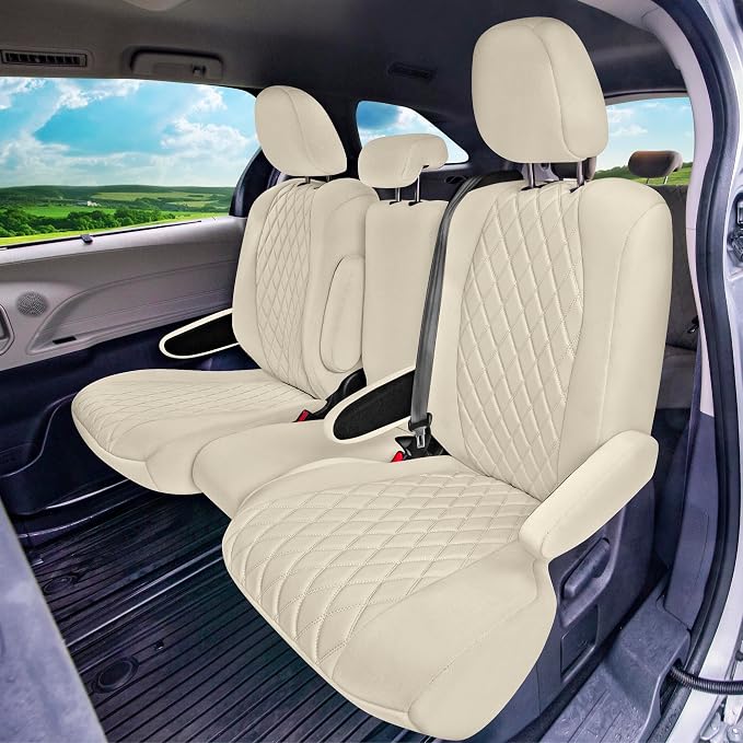 FH Group Custom Fit Car Seat Covers Specifically Made for Toyota Sienna 2011-2020, Car Seat Cover Full Set, 8 Seater Automotive Seat Covers in Solid Beige Neoprene, Waterproof and Washable Seat Covers