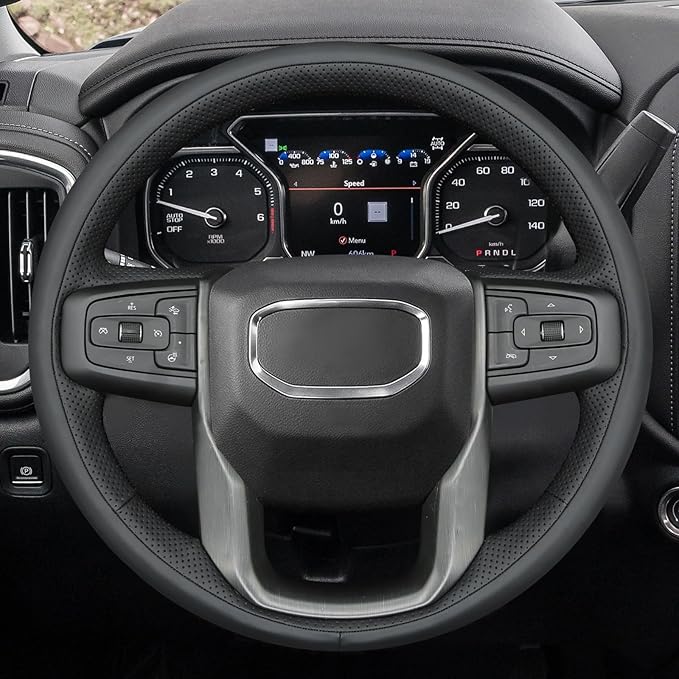 MEWANT DIY Stitching Car Steering Wheel Wrap Cover for GMC Sierra 1500 2019-2023 / Sierra 1500 Limited 2022 / Sierra 2500 2020-2024 / Sierra 3500 2020-2024 / Yukon (XL) 2021-2023 Accessories(3D Style)
