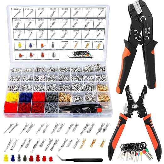 1381PCS Pin Connector Kit, Electrical Pins Connectors with Crimp Tool and Wire Strippers,28 Types 1/1.5/1.8/2.2/2.3/2.8/3.5mm Removal Male Female Crimp Pins