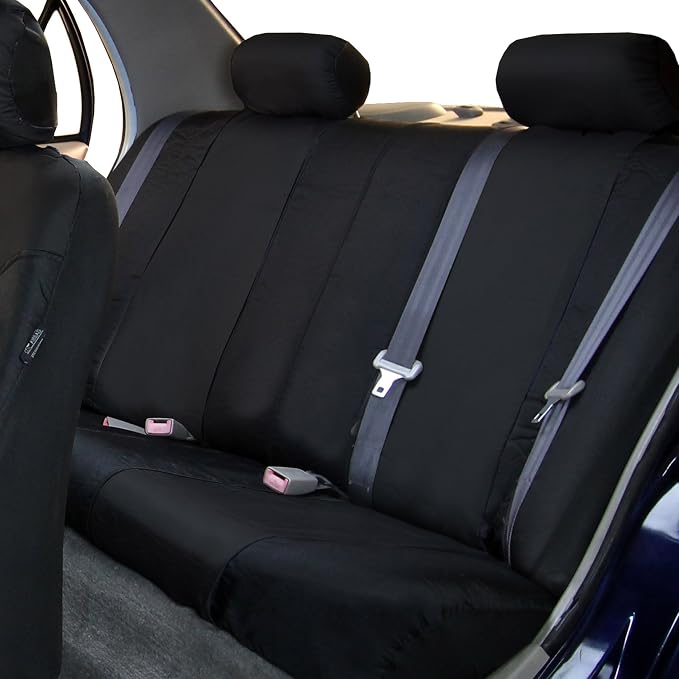 FH Group FB065115 + F11306 Classic Khaki Seat Covers (Black) Full Set – Universal Fit for Cars Trucks & SUVs