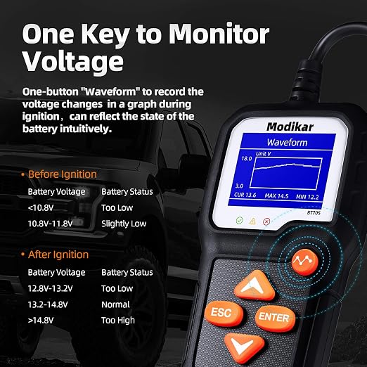 6V 12V Car Battery Tester, 100-2000 CCA Alternator Tester, BT705 | Automotive Battery Load Tester, Digital Battery Checker for Car SUV Motorcycle Golf Carts Lawn Mower Marine RV and Truck