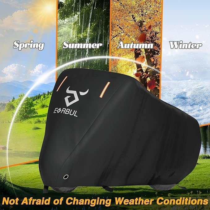 EVRBUL Universal All Season Motorcycle Cover Heavy Duty 420D Outdoor Motorbicycle Sun Cover Protection Moped Cover with Lock-Holes Night Reflective & Storage Bag Fits up to 96.5" Motorbike Vehicle