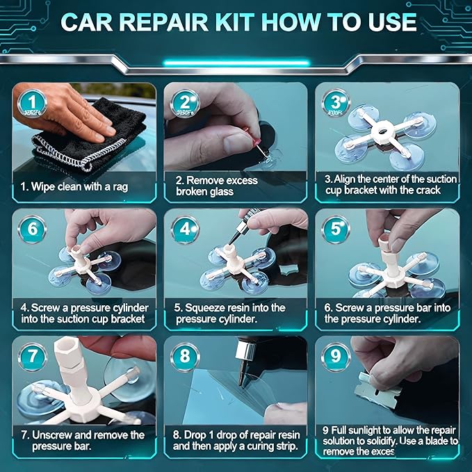 Windshield Repair Kit, Windshield Crack Repair Kit,2 Pcs Car Glass Repair Kit Quick Fix for Chips & Cracks, Windshield Chip Repair Kit, Automotive Nano Fluid (Zaffre)