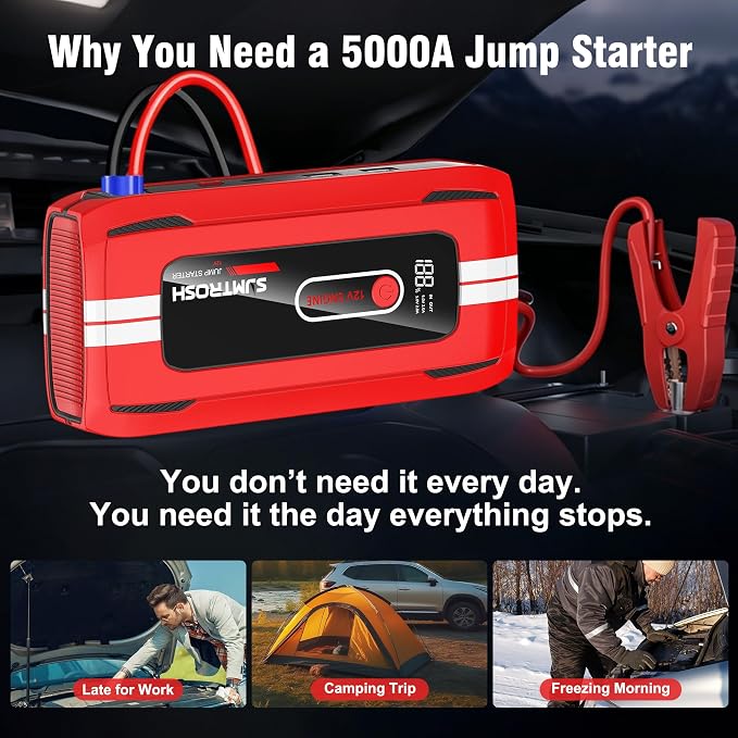 Jump Starter 5000A Peak, Jump Box 12V Battery Jumper Starter Portable, Jump Pack with 59.2Wh Large Capacity, Car Battery Charger Jump Starter with Dual USB Ports, 5000A Peak Jump Starter