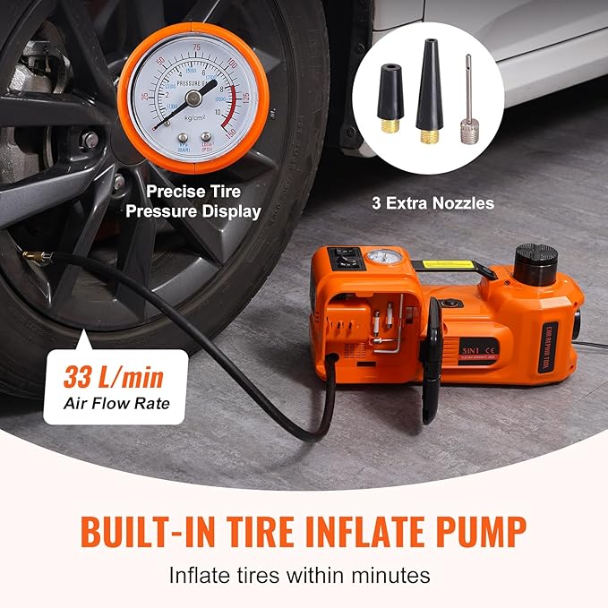 VEVOR Electric Car Jack, 5 Ton/11023 LBS Hydraulic Jack Lift with Electric Impact Wrench, Built-in Inflatable Pump, and LED Light for SUV MPV Sedan Truck Change Tires Garage Repair