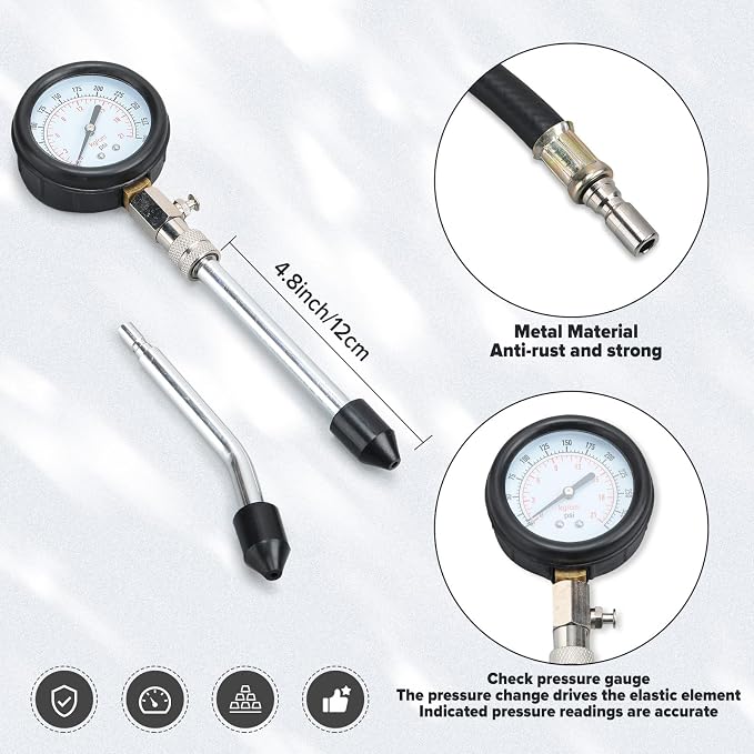 Therwen 45 Pcs Gauge 0-140 Psi Fuel Injection Pressure Tester Kit 8 Pcs Gauge 0-300 Psi Compression and Spark Plug Tester, Oil Pressure Gauge Automotive Tool Kit for Motorcycle Car Truck