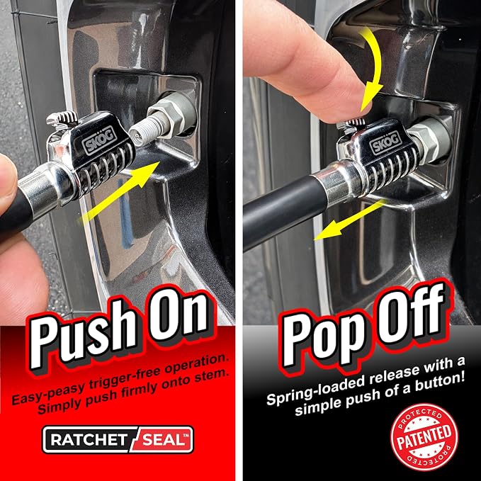 SKÖG Chuck Mates Flex360 7” Tire Inflator Hose Extension with Patented RatchetSeal Self-Locking Chuck – Compatible with Portable Tire Inflators (Open Flow)