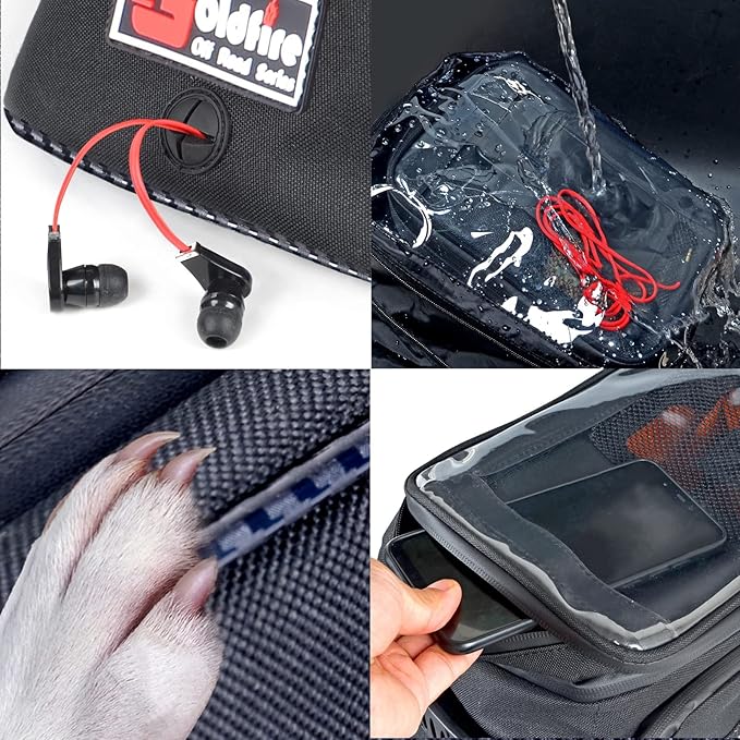Motorcycle Tank Bag w/Strap Storage Bag Compatible with Honda Yamaha Suzuki Kawasaki Harley Water Resistant (Black)