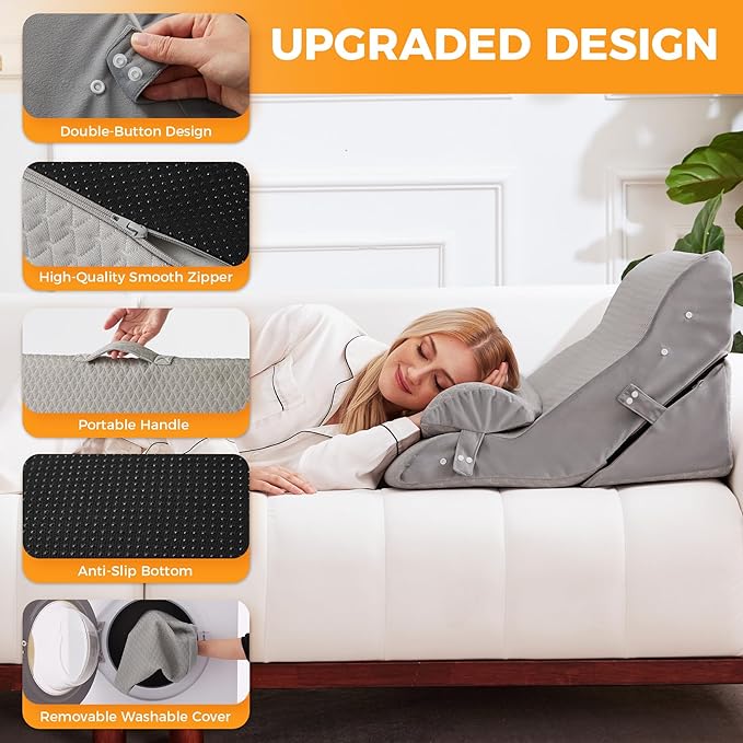 Ruqmuis 4PCS Wedge Pillow Set for After Surgery, Adjustable Back Pillow for Bed Sitting up, Acid Reflux, Bed Wedge Pillow Headboard for Sleeping & Snoring, Orthopedic Pillow for Post Surgery, Grey
