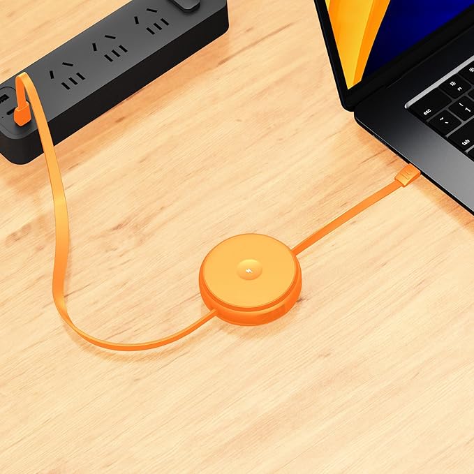 2-in-1 Retractable Cable with Wireless Charger-Orange