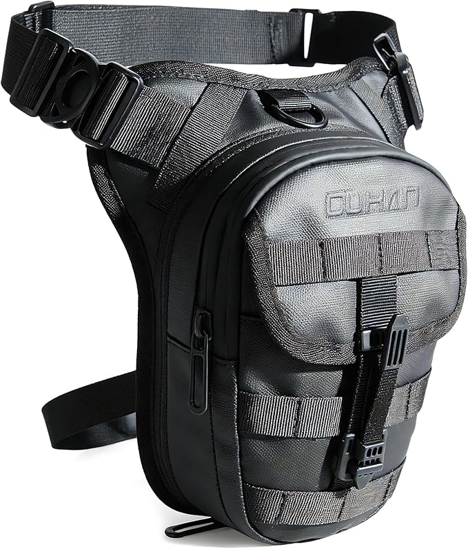 DUHAN Thigh Bag for Motorcycle Riding & Outdoor Adventures Waterproof Expandable Motorcycle Leg Bag with Adjustable Straps, MOLLE System, 3-Layer Organization for Phone, Wallet, Flashlight, Gear