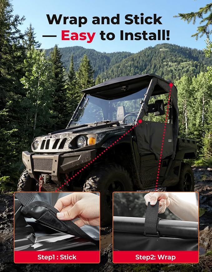 KEMIMOTO Soft Side Doors Heavy Duty 1680D Compatible with Hisun 500 700, Axis 500 700, Coleman 500 700, Massimo MSU 500, Waterproof Tear-resistant UTV Cab Enclosure Fit for Side Mirrors & Windshields