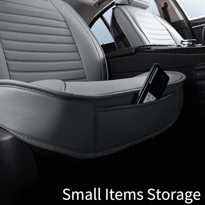 HChengkikz Car Seat Covers, Waterproof Horizontal Stripes Automotive Seat Covers, Universal Anti-Slip Car Seat Protectors for Most Cars Sedans SUV Pick-up Truck (2 PCS Front Seat, Grey)