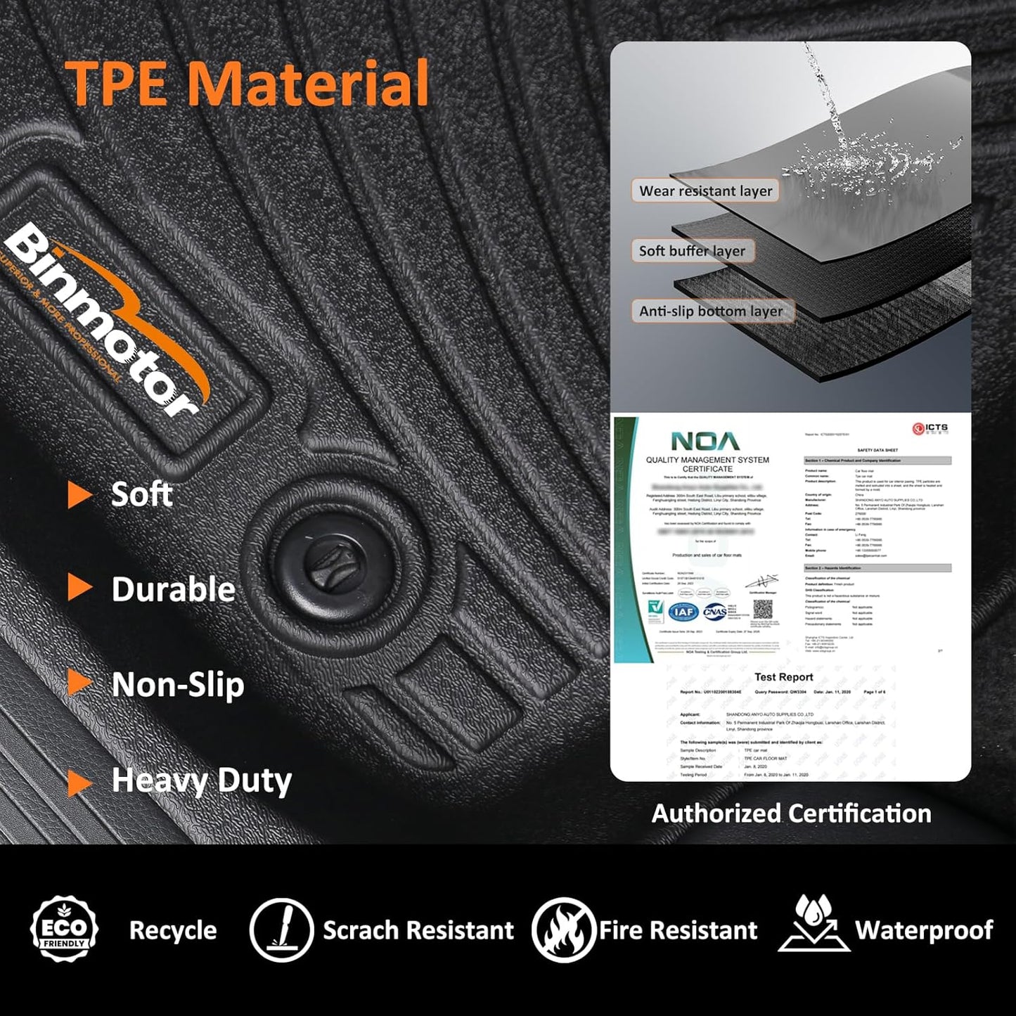 Binmotor-Floor Mats for Ford Focus 2012-2018, S | SE | ST | SEL | Titanium, 1st & 2nd Row, TPE All Weather Car Mats Rubber Liners for Ford Focus Accessories