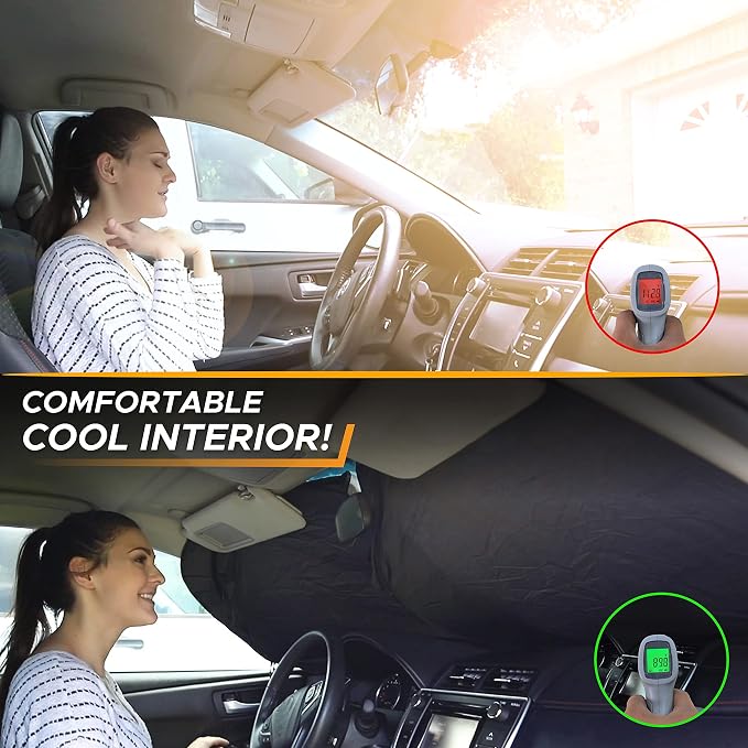 EcoNour 240T Windshield Sun Shade & Window Tint – American Flag & Bald Eagle – UV & Heat Protection for Cars, Interior Cool Trucks, SUVs – Foldable Reflective Sun Visor (64" x 34")