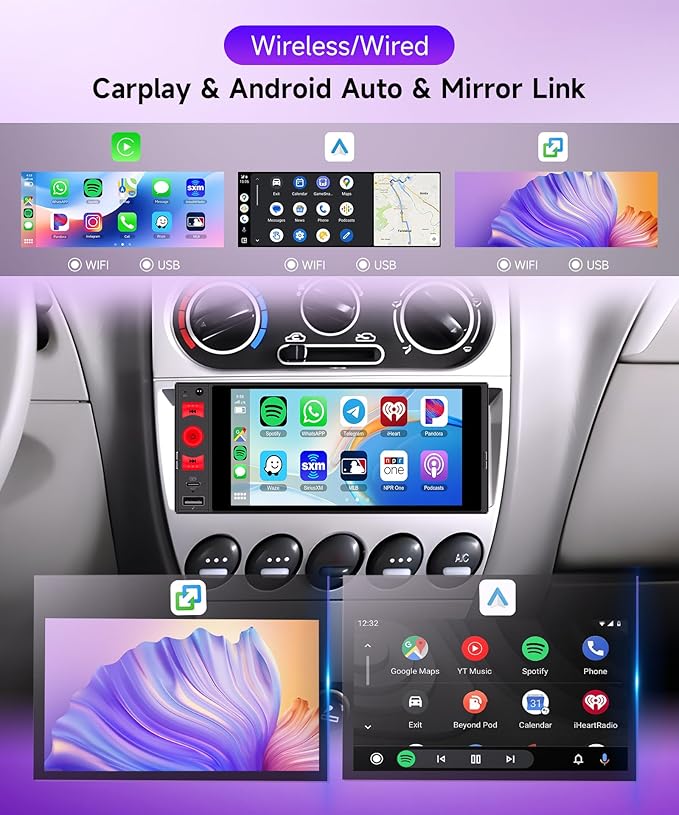 4G+64G Rimoody Car Radio Android 15 Single Din Wireless Carplay Android auto, 1 Din Car Stereo Bluetooth 5.0, Car Audio Receivers GPS WiFi EQ USB/Type-C, FM/RDS, Car Multimedia Player Backup Camera