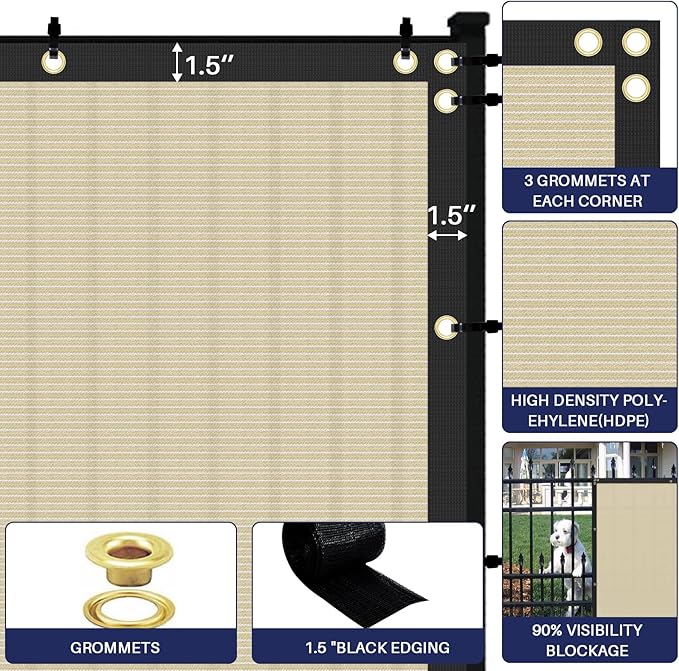 Windscreen4less Privacy Fence Screen Heavy Duty Windscreen Fencing Mesh Fabric Shade Net Cover with Brass Grommtes for Outdoor Wall Garden Yard Pool Deck, 8'x237' Beige