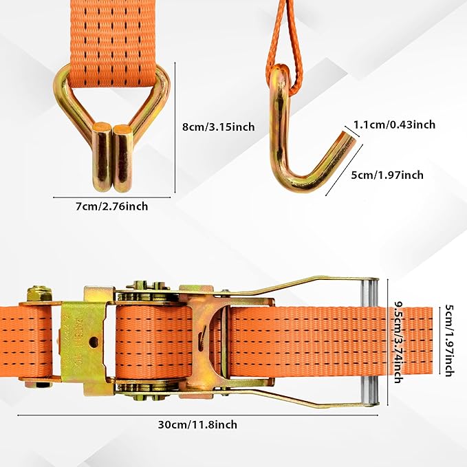 2" x20' Ratchet Straps, Double J Hook Heavy Duty Cargo Strap, 11000LBS Breaking Strength, Standard Tie Downs Ratcheting Strap for Cargo Vans, Trucks, Trailers - 2 Pack