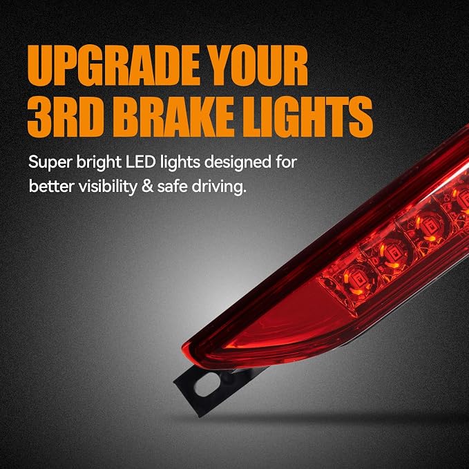 Third 3rd Brake Light LED for 2011-2017 Jeep Grand Cherokee/Dodge Durango, High Mount Rear Brake Lights Assembly for 2007-2016 Jeep Compass, Waterproof Center Cab Lamp Stop Light (Red)