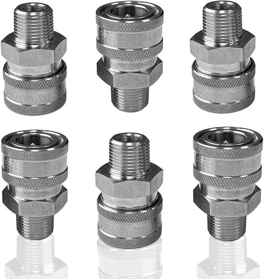 Essential Washer Stainless Steel ⅜” Quick Connect Male NPT | Pressure Washer Quick Connect Fittings | 5000 PSI | Set Of 6