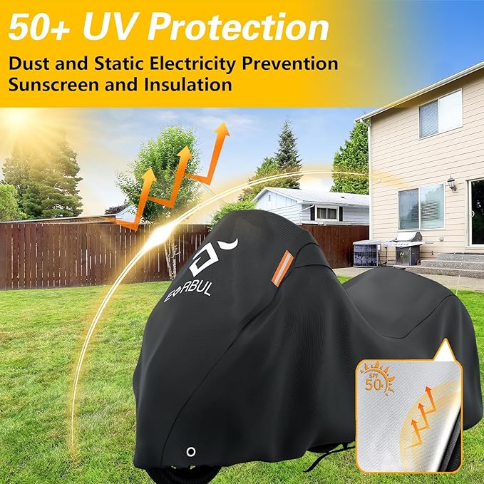 EVRBUL Trike Motorcycle Cover Waterproof 3-Wheel Vehicles Cover with Reflective Strips and Windproof Buckle Compatible with Harley Davidson CVO Tri Glide, Honda Gold Wing Trike 108× 59× 59 in
