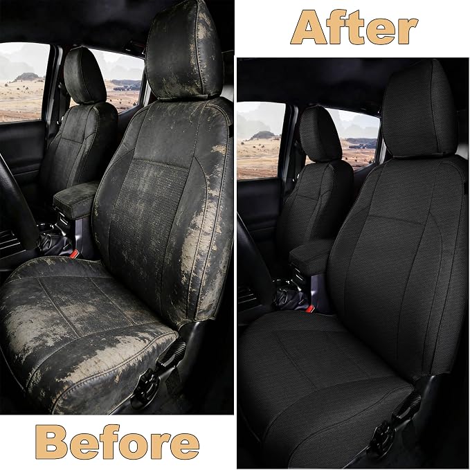 Bench Seat Covers for Toyota Tacoma 2016 2017 2018 2019 2020 2021 2022 2023 Heavy Duty Cloth Protector Interior Accessories,with Non-Folding Passenger Seat, Black（Front）
