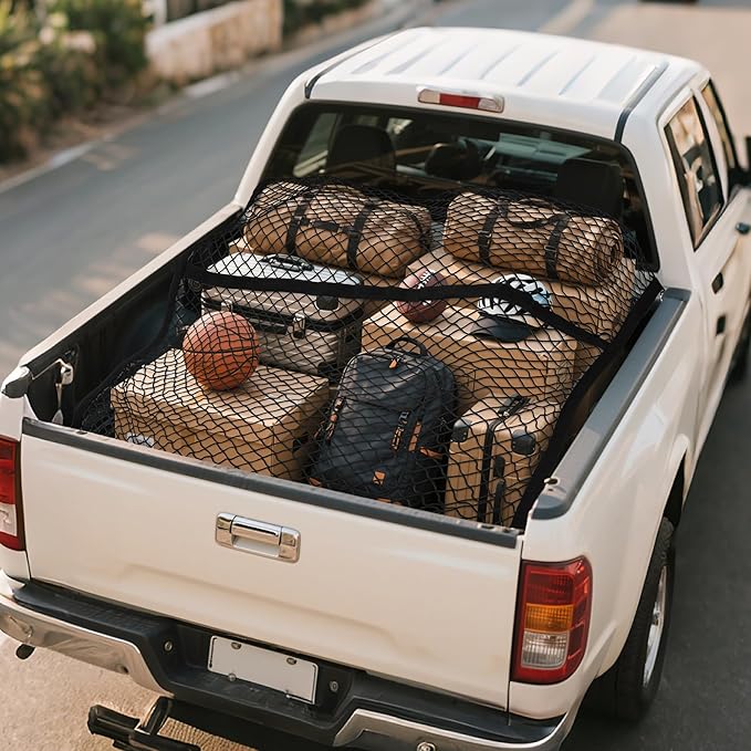 Cargo Net for Pickup Truck Bed for Jeep Gladiator 2000-2025 2026 Accessories Mesh Organizer Stretchable 4'x4' to 7'x7' Netting Highly Elastic