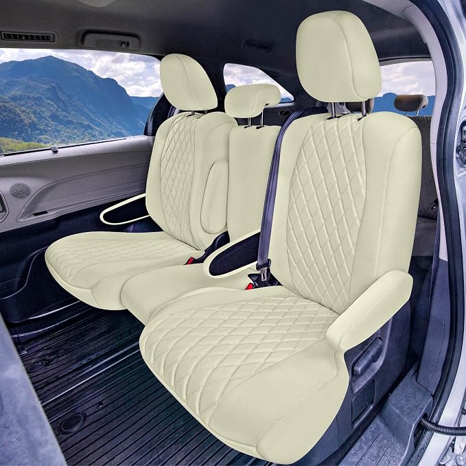 FH Group Custom Fit Car Seat Covers Specifically Made for Toyota Sienna 2021-2024, Solid Beige Ultraflex Neoprene 2nd Row Set Automotive Seat Covers, 8 Seater SUV Seat Covers, Toyota Accessories
